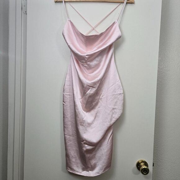 Revolve Superdown Billie Drape Midi Dress S Blush Pink Satin Slip Bodycon NWT - Picture 5 of 8
